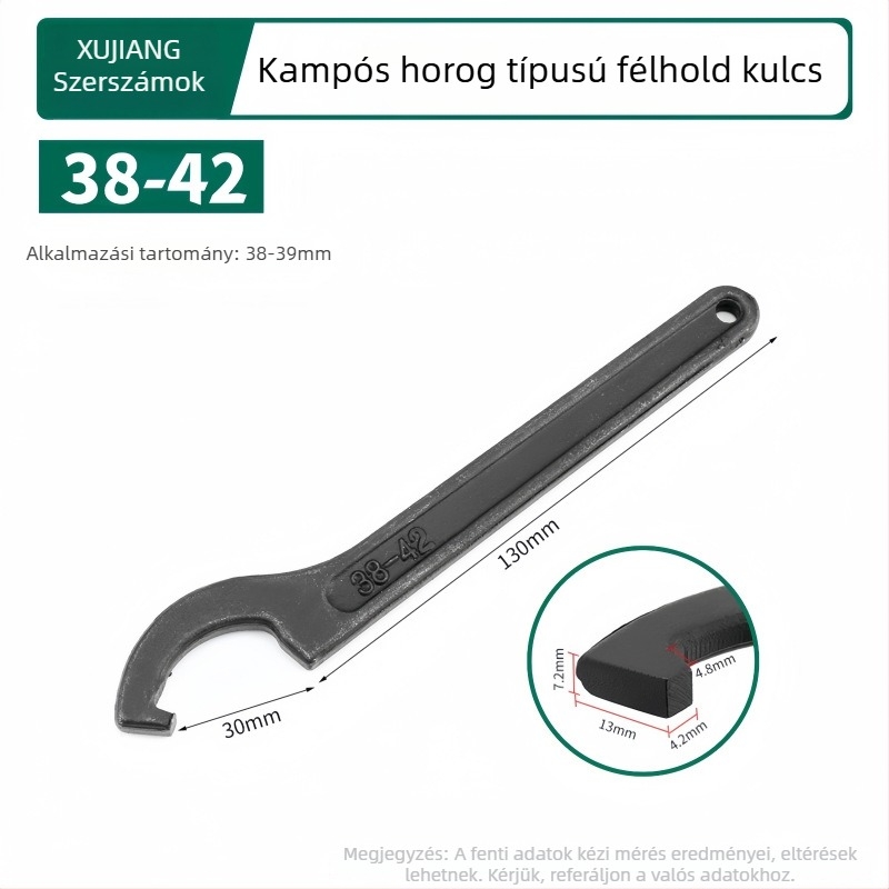 Horogfejű félhold alakú vízszerelő kulcs a vízmérőfedélhez; Anyag: 45# acél; Kialakítás: oldalsó nyílású körmű