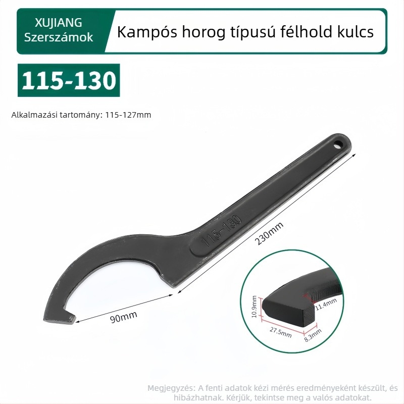 Horogfejű félhold alakú vízszerelő kulcs a vízmérőfedélhez; Anyag: 45# acél; Kialakítás: oldalsó nyílású körmű