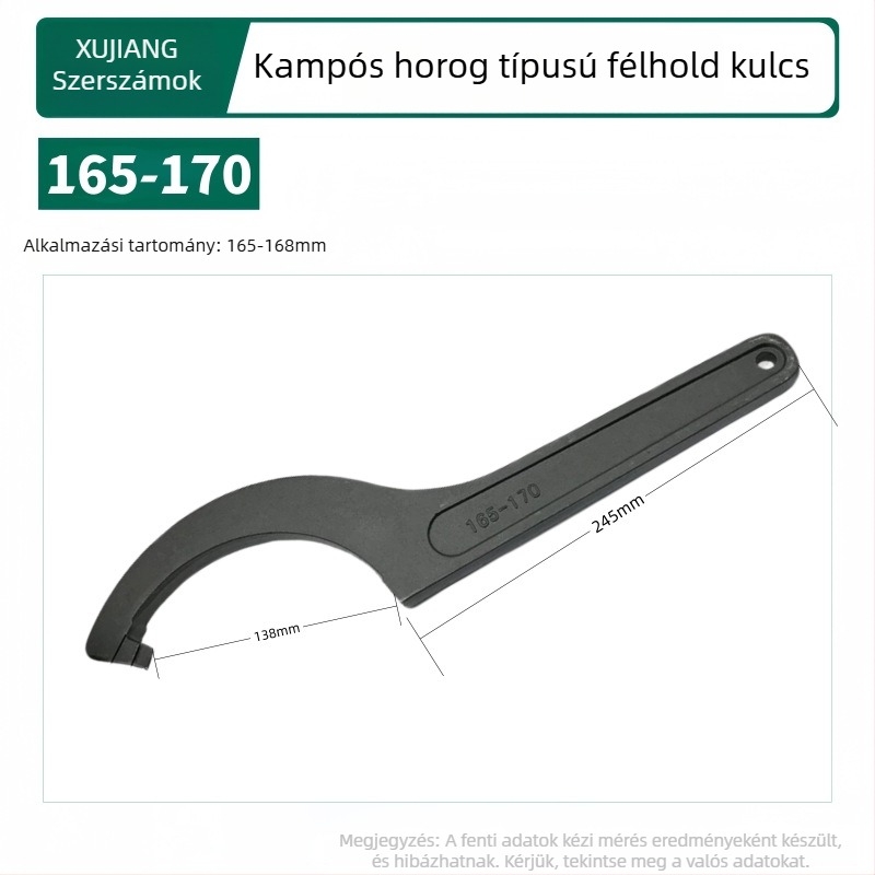 Horogfejű félhold alakú vízszerelő kulcs a vízmérőfedélhez; Anyag: 45# acél; Kialakítás: oldalsó nyílású körmű