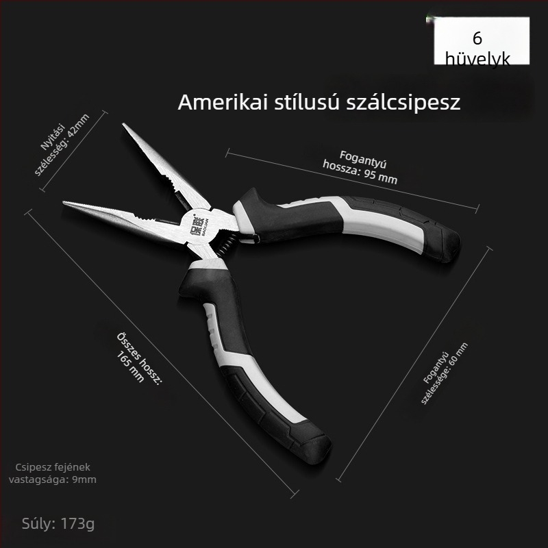 Tűhegyes és ferde orrú fogó elektroműszakiak számára, erőkímélő, ipari minőségű kéziszerszámok