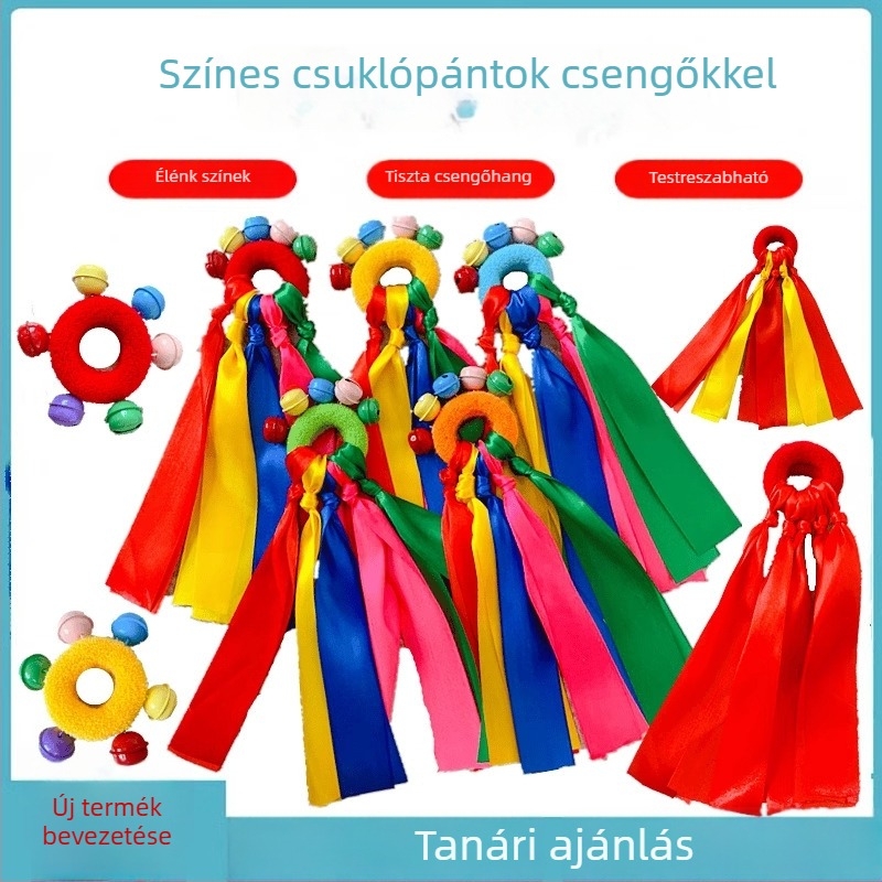 Gyerekek csuklóra való harangos karkötő virágmintával, rugalmas szalaggal, táncelőadásokhoz