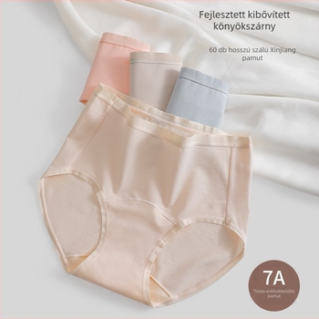 Női pamut alsónemű középmagas derekú, lélegző és antibakteriális kötött anyagból, fő anyag 90–95% pamut, belső pamut betét az ágyék tájon