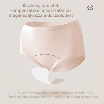 Női pamut alsónemű középmagas derekú, lélegző és antibakteriális kötött anyagból, fő anyag 90–95% pamut, belső pamut betét az ágyék tájon