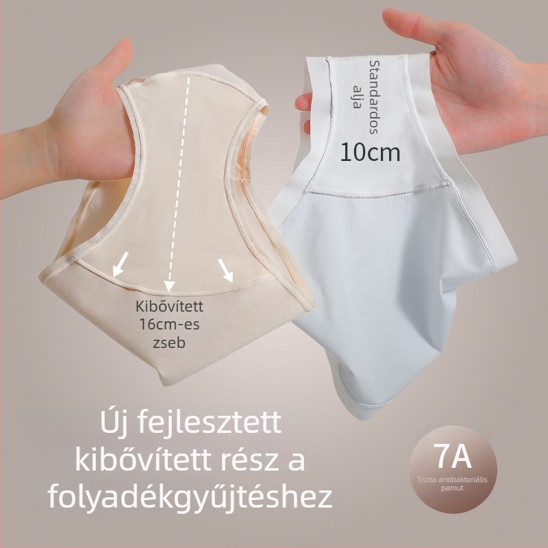 Női pamut alsónemű középmagas derekú, lélegző és antibakteriális kötött anyagból, fő anyag 90–95% pamut, belső pamut betét az ágyék tájon