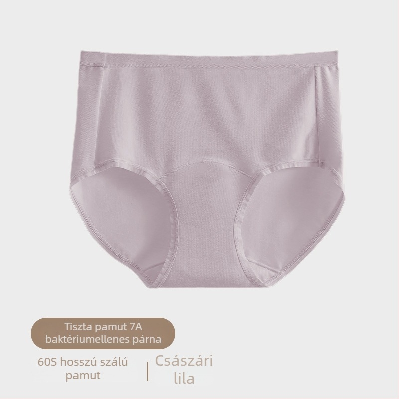 Női pamut alsónemű középmagas derekú, lélegző és antibakteriális kötött anyagból, fő anyag 90–95% pamut, belső pamut betét az ágyék tájon