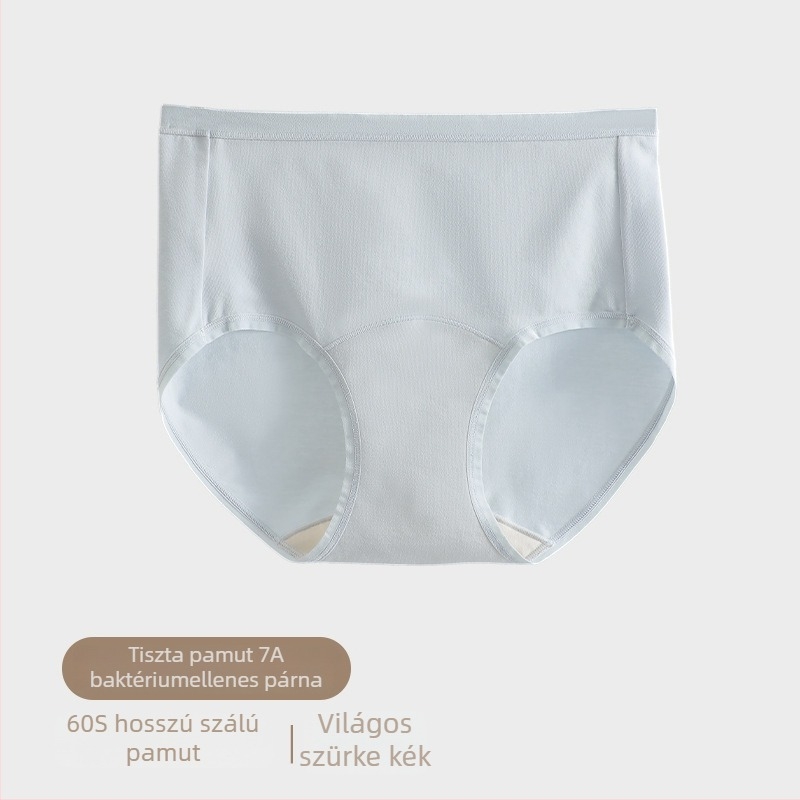 Női pamut alsónemű középmagas derekú, lélegző és antibakteriális kötött anyagból, fő anyag 90–95% pamut, belső pamut betét az ágyék tájon