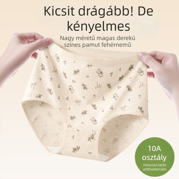 Női magas derekú pamut alsónemű, légáteresztő, antibakteriális anyag, virágos mintázat