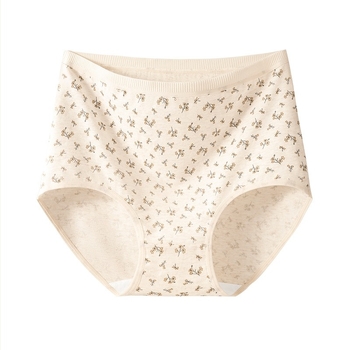 Női magas derekú pamut alsónemű, légáteresztő, antibakteriális anyag, virágos mintázat
