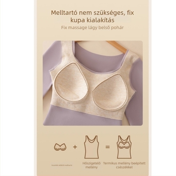 Női gyapjú-selyem termosz-top V-nyakkal, beépített kosár/melltartó kosár, vast kötés 251–300 g/m², fő anyag 80–90%, hosszú ujjú, testformázó és melegítő