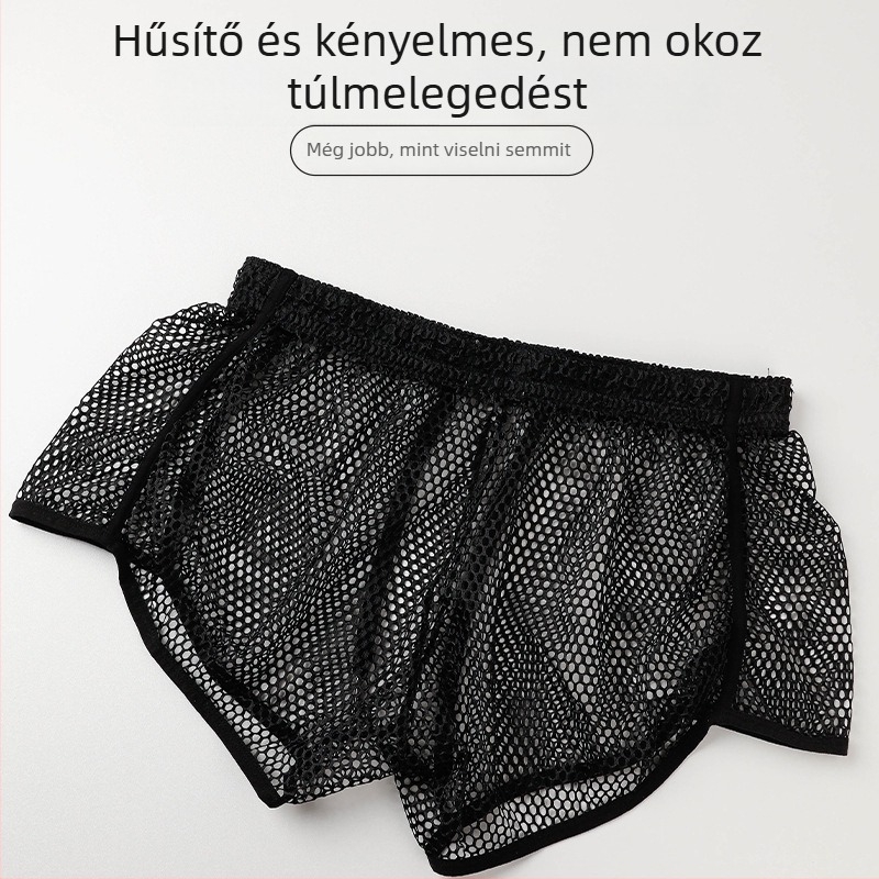 Férfi hálós boxeralsó, lélegző, 100% poliészter, alacsony derekú, kötött