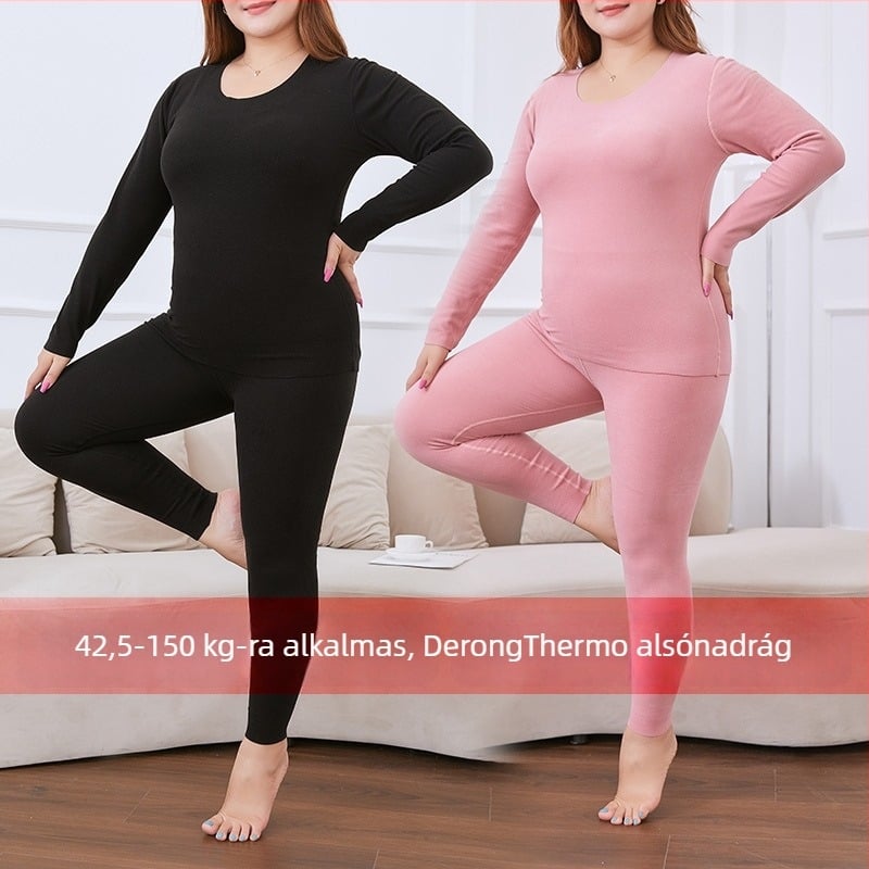De Velvet női termikus készlet — ősz/tél, magas derék, varrat nélküli, bolyhos felület, plusz méret