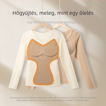 Női kasmír-selyem termikus alsónemű szett melltartó párnával, téli fleece-béléssel ellátott hosszú ujjú felső és hosszú nadrág