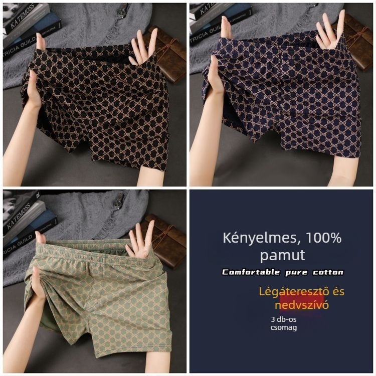 Férfi pamut boxeralsó, légáteresztő, középmagas derekú, 90–95% pamut, tavaszi viselet