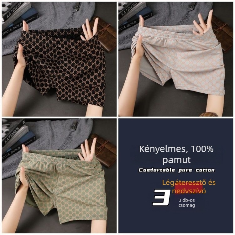Férfi pamut boxeralsó, légáteresztő, középmagas derekú, 90–95% pamut, tavaszi viselet