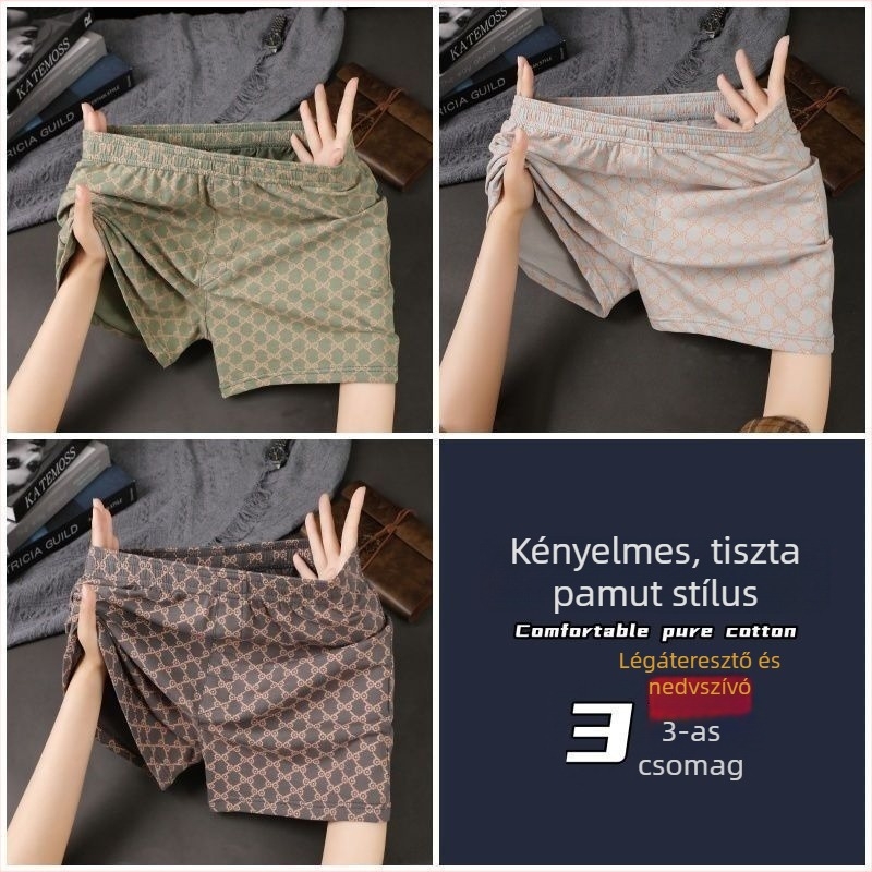 Férfi pamut boxeralsó, légáteresztő, középmagas derekú, 90–95% pamut, tavaszi viselet