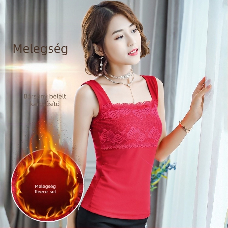 Női camisole őszi-téli időszakra, karcsú szabás, rugalmas anyag, hímzett és áttört részletekkel; anyag: Modal, fő anyag 95% pamut; alacsony nyakú; négy évszakos viselet