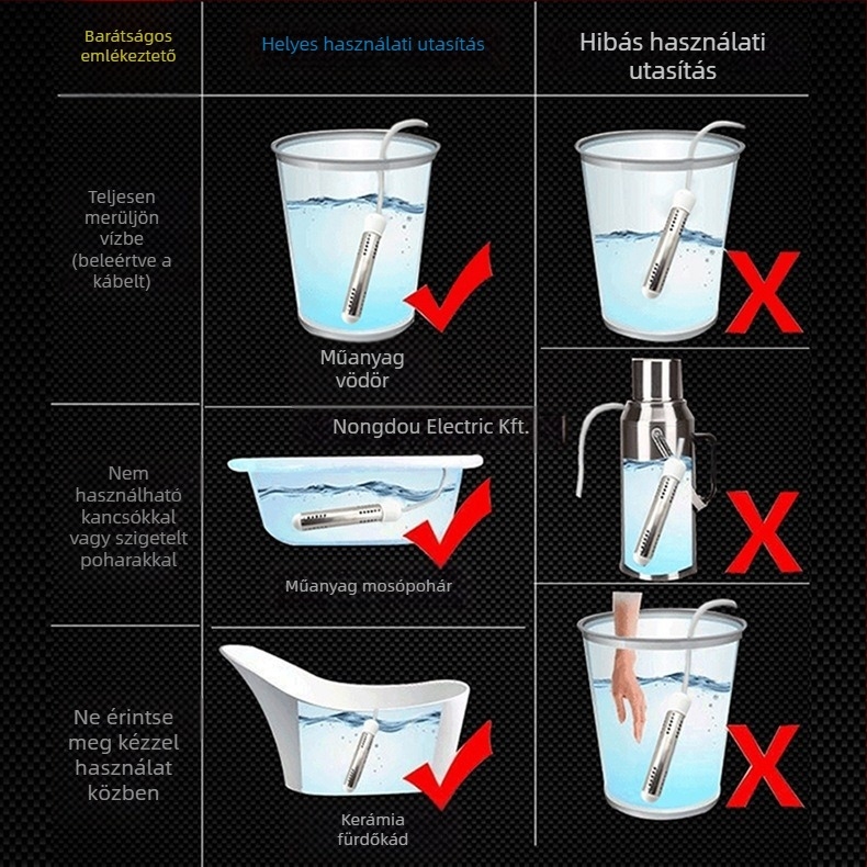 Gyors felmelegedésű elektromos vízmelegítő rúd, automatikus kikapcsolás, szivárgásmentes kialakítás, 2–3 kW, háztartási használatra