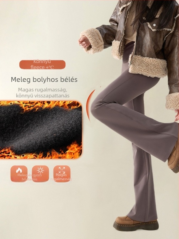 Moon-like ruházat: Női fleece-bevonatos bootcut nadrág, meleg, karcsú szabás, 3D minta, téli 2025