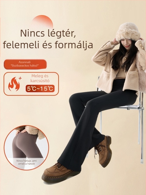 Moon-like ruházat: Női fleece-bevonatos bootcut nadrág, meleg, karcsú szabás, 3D minta, téli 2025