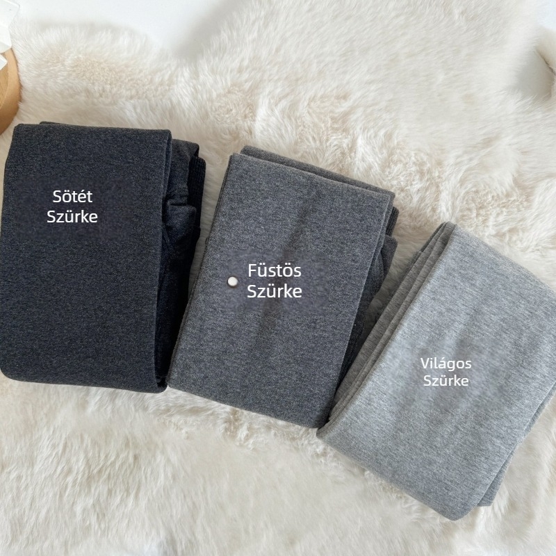 Női szürke pamut leggings fleece béléssel téli meleg és karcsúsító fazon, mindennapi viselethez