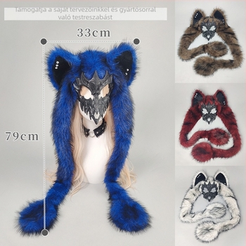 Rókafülű plüssmaszk, félarcú, cosplay farkasember maszk Halloweenre