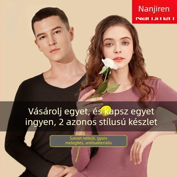 Uniszex varrás nélküli termikus alsó- és felsőruha készlet: V-nyakú hosszú ujjú felső és nadrág, poliészter