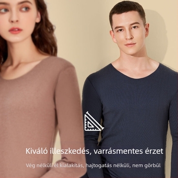 Uniszex varrás nélküli termikus alsó- és felsőruha készlet: V-nyakú hosszú ujjú felső és nadrág, poliészter