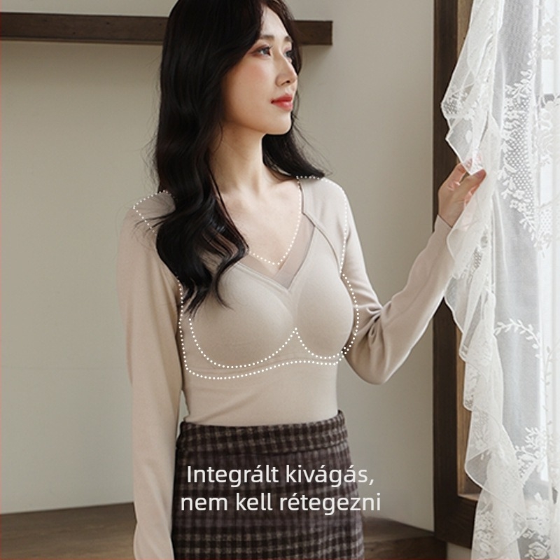 Kamisola seamless egy darabból álló felső mellpárnával, V-nyakú, vast anyag (251–300 g/m2)