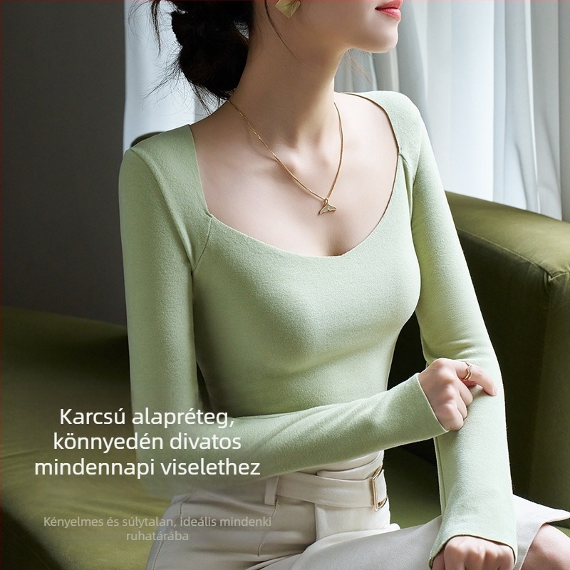 Női melegítő alsó-felső szett V-nyakú felső beépített mellpárnával; viszkóz anyag; bársonyos bélés; vastag anyag 251–300 g/m²