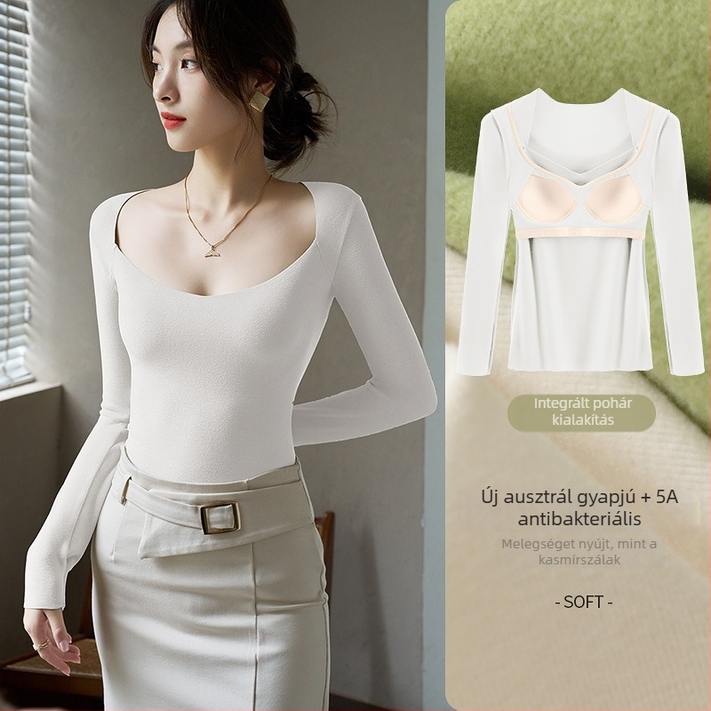 Női melegítő alsó-felső szett V-nyakú felső beépített mellpárnával; viszkóz anyag; bársonyos bélés; vastag anyag 251–300 g/m²