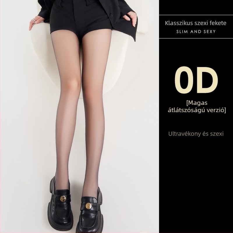 Fekete női nylon harisnya, ultra vékony, 0D denier, áttetsző, szakadásálló, csúszásmentes, szexi