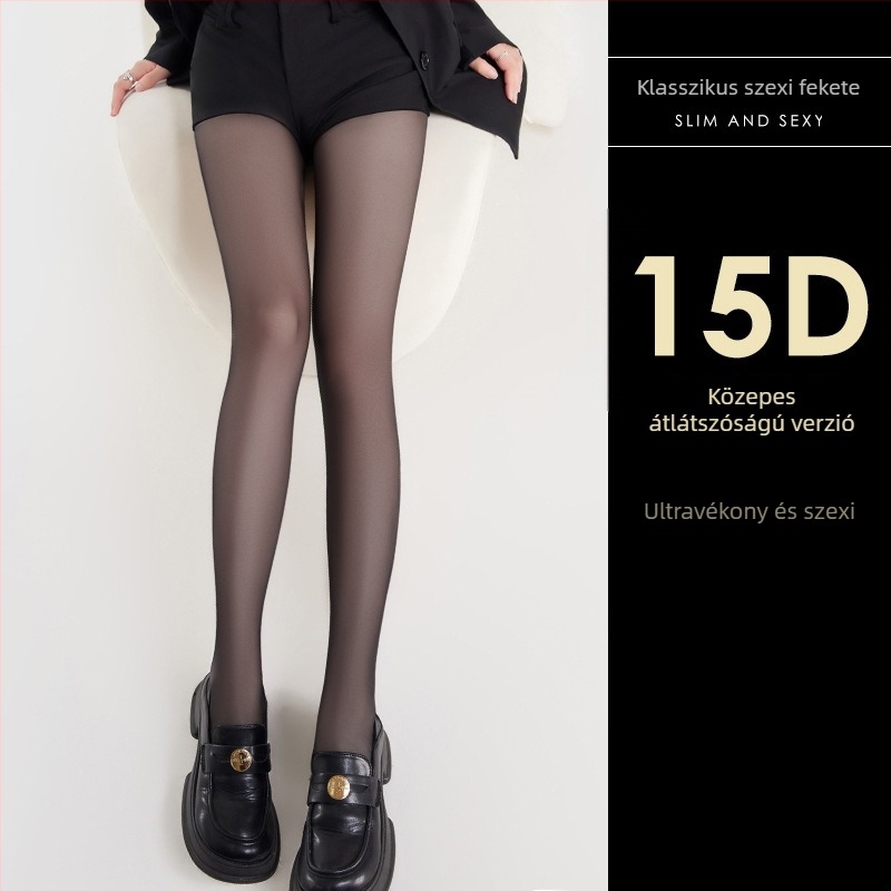 Fekete női nylon harisnya, ultra vékony, 0D denier, áttetsző, szakadásálló, csúszásmentes, szexi