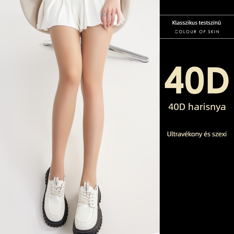 Fekete női nylon harisnya, ultra vékony, 0D denier, áttetsző, szakadásálló, csúszásmentes, szexi