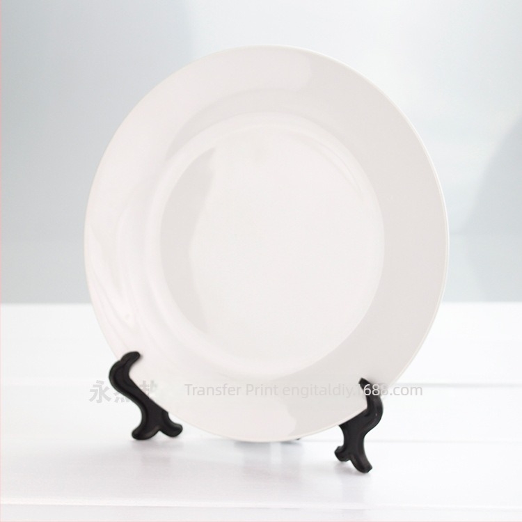 Porcelán lapos tányér, üres minta, felület hőtranszfer, egyedi logó, magáncímke elérhető