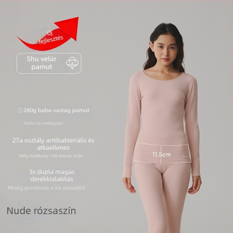 Pár számára tervezett thermális alapréteg pamut készlet: hosszú ujjú felső és nadrág, 90–95% pamut, 251–300 g/m², antibakteriális, meleg, ősz 2024