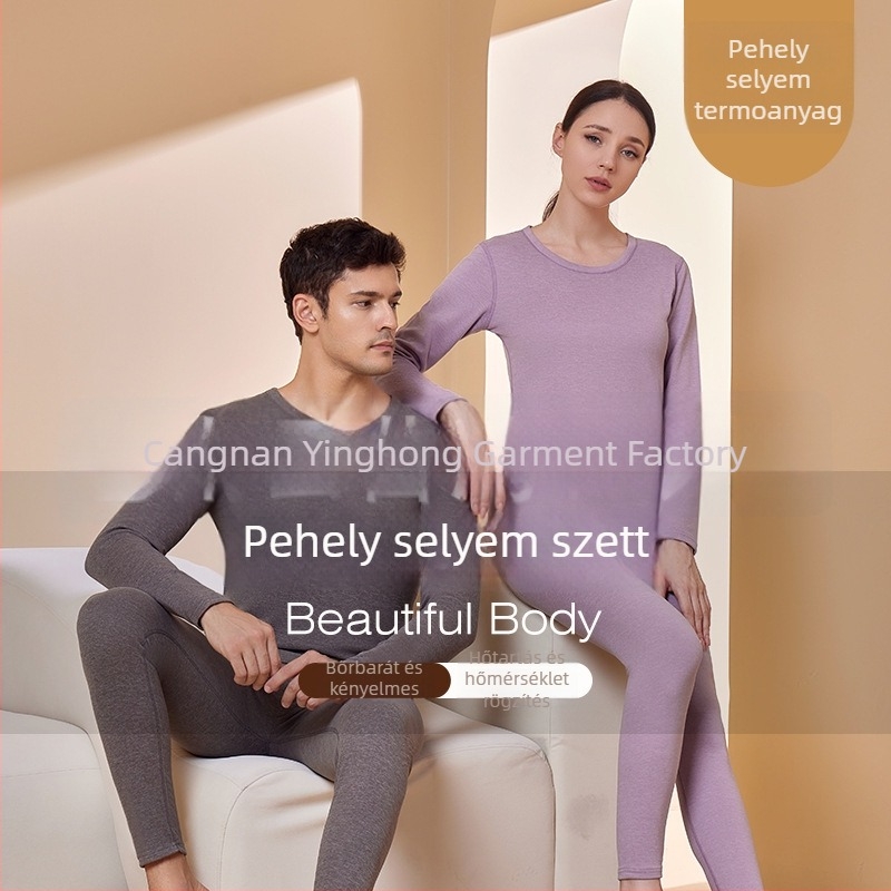 Uniszex őszi-téli meleg alapréteg-szett – hosszú ujjú felső és nadrág velúr béléssel
