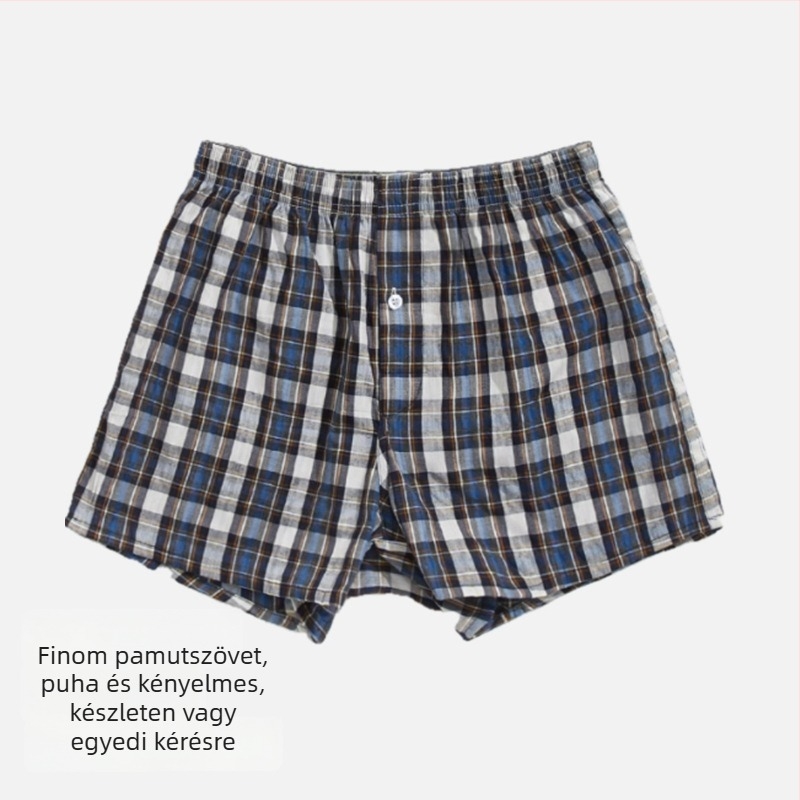 Férfi pamut rövidnadrág csíkos és kockás mintával, középmagas derék, háromnegyedes hossz, gyorsan szárad és lélegző
