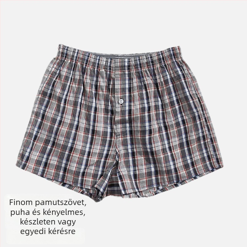 Férfi pamut rövidnadrág csíkos és kockás mintával, középmagas derék, háromnegyedes hossz, gyorsan szárad és lélegző
