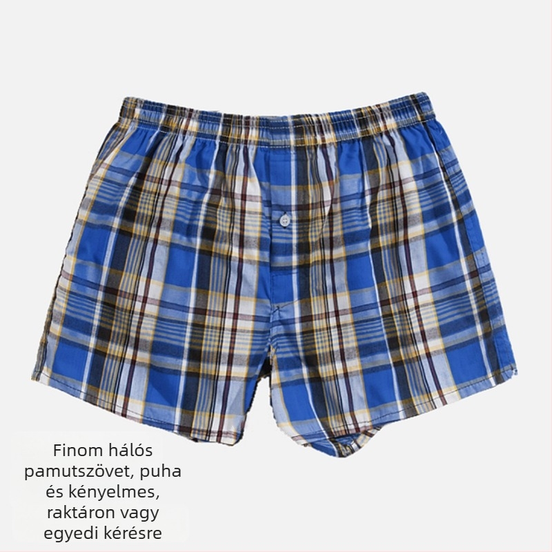 Férfi pamut rövidnadrág csíkos és kockás mintával, középmagas derék, háromnegyedes hossz, gyorsan szárad és lélegző