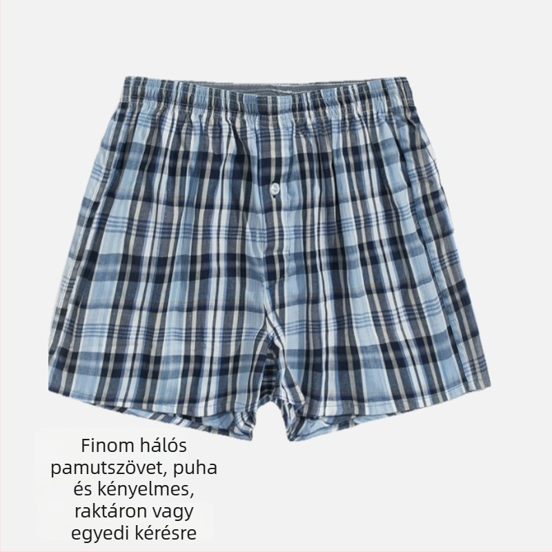 Férfi pamut rövidnadrág csíkos és kockás mintával, középmagas derék, háromnegyedes hossz, gyorsan szárad és lélegző