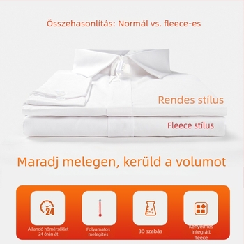 Fleece-alapú béléssel ellátott hosszú ujjú ing, pamut-poliészter keverék, szűk fazon, V-nyakú gallér, professzionális munkaruházat