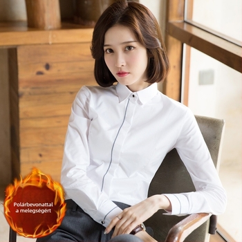 Fleece-alapú béléssel ellátott hosszú ujjú ing, pamut-poliészter keverék, szűk fazon, V-nyakú gallér, professzionális munkaruházat