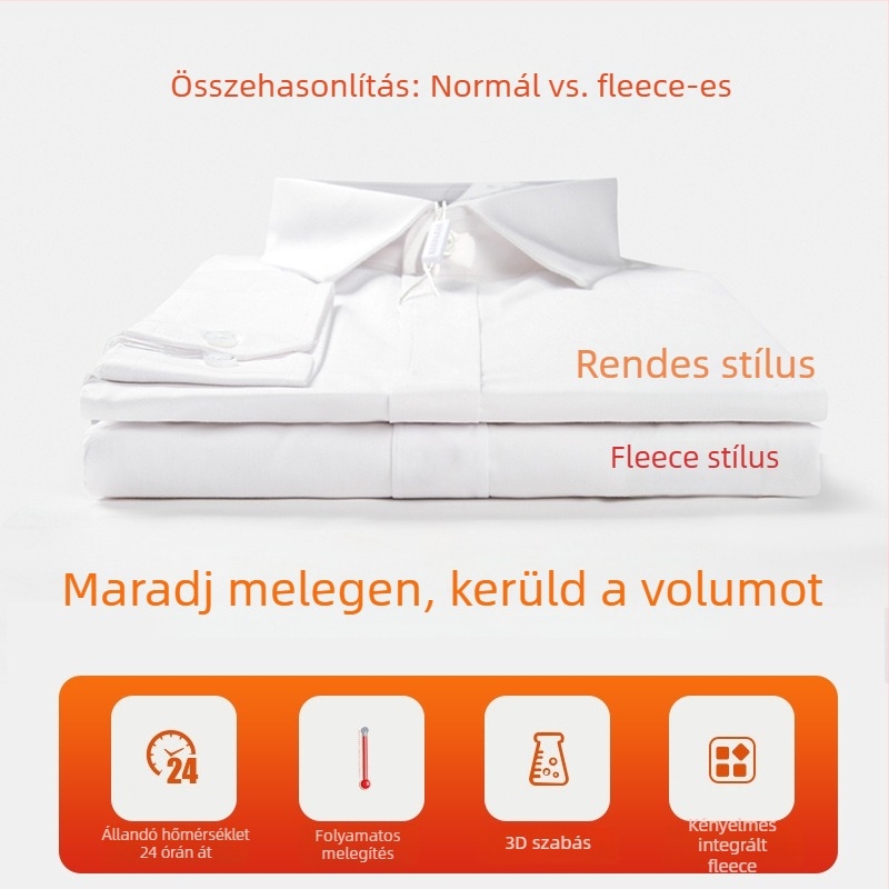 Fleece-alapú béléssel ellátott hosszú ujjú ing, pamut-poliészter keverék, szűk fazon, V-nyakú gallér, professzionális munkaruházat