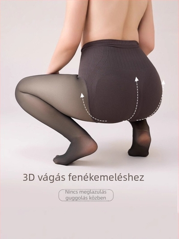 Plusz méretű fekete fleece-belelt harisnya őszre-télre, vastag nylon-elasztán anyag, bőrhatású megjelenés