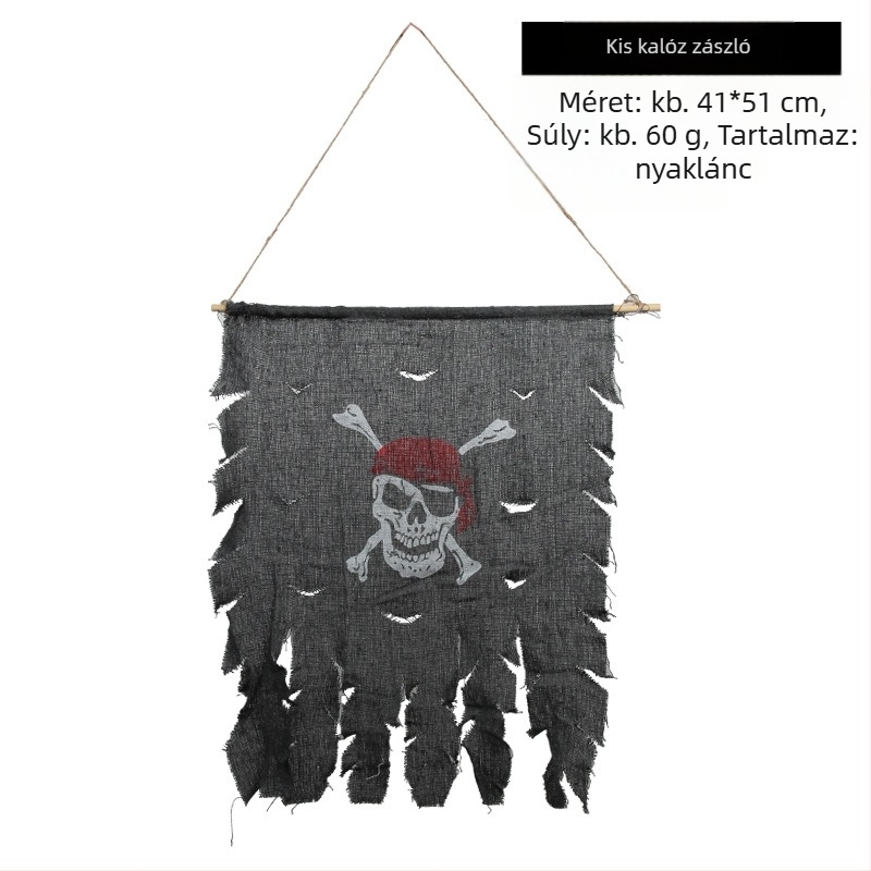 Halloween-i pirata jelmezkészlet: szemmaszk, pisztoly és kalap – poliészter, varrás, smink kellékek