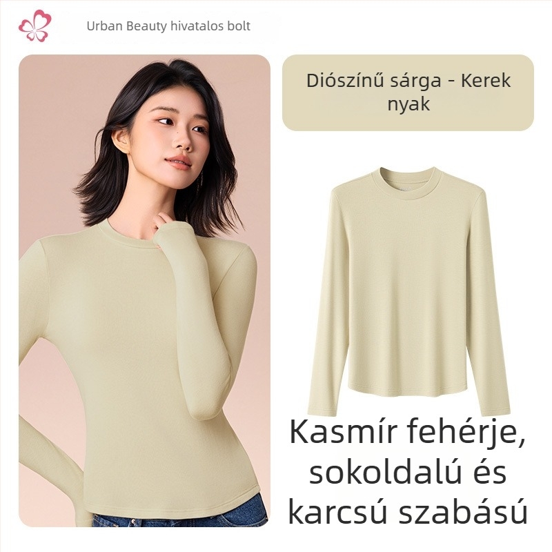 Női termális alapréteg felső közép-/magas gallérral, viszkóz-kevert anyag, hosszú ujjú, közepes vastagságú 181–200 g/m2