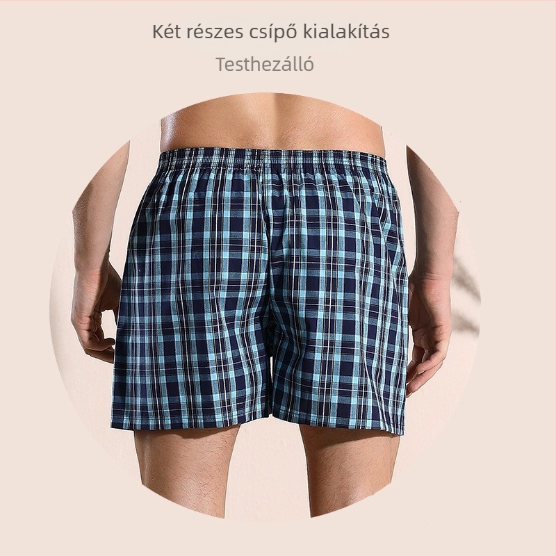 Férfi 100% pamut boxeralsó, kockás mintázat, középmagas derekú, lélegző és gyorsan száradó