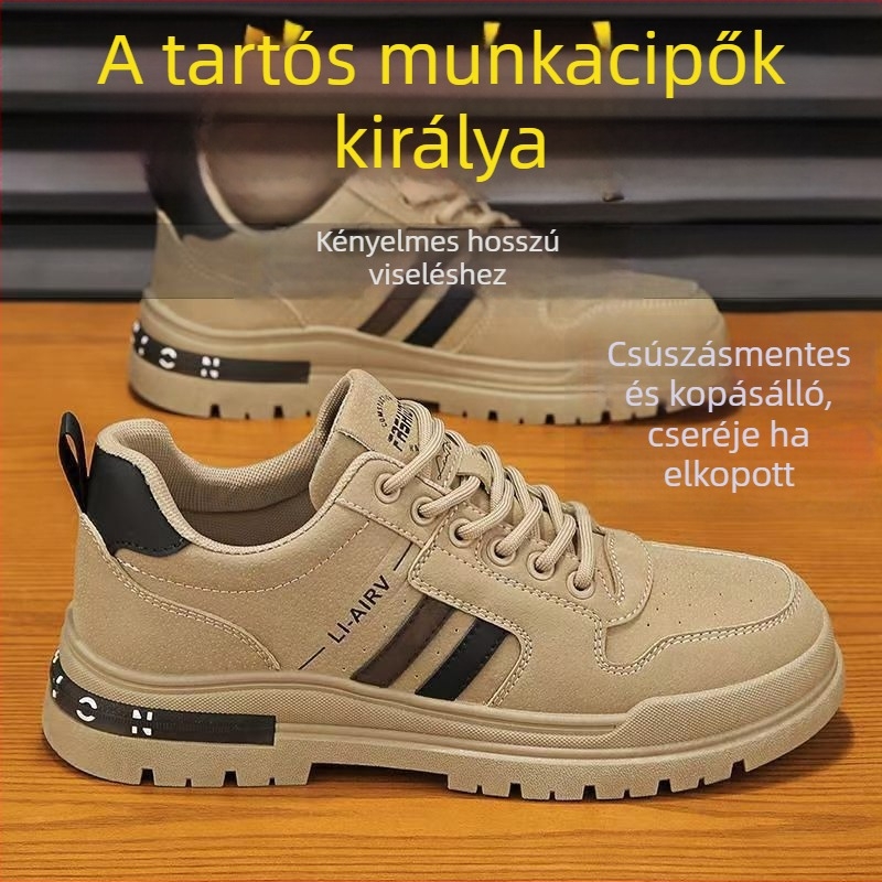 Férfi építőipari sneaker, lélegző, csúszásmentes, kopásálló, fűzővel záródó, kerek orr