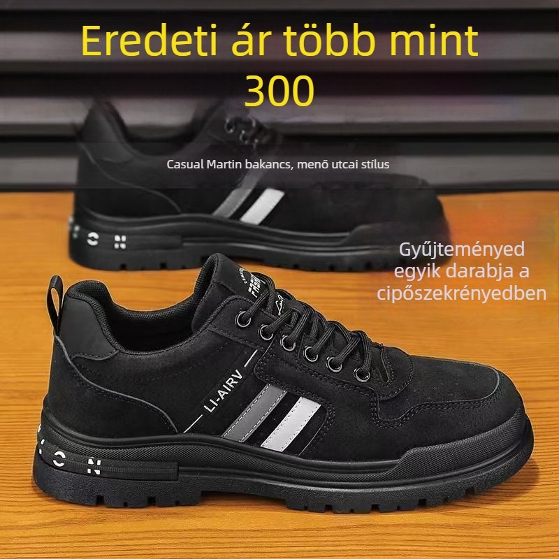 Férfi építőipari sneaker, lélegző, csúszásmentes, kopásálló, fűzővel záródó, kerek orr