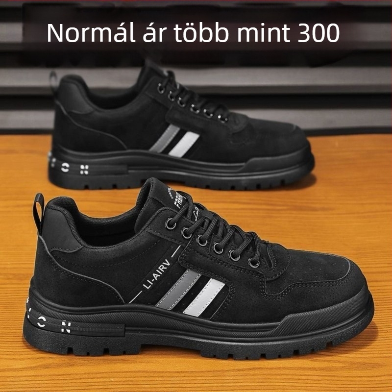 Férfi építőipari sneaker, lélegző, csúszásmentes, kopásálló, fűzővel záródó, kerek orr